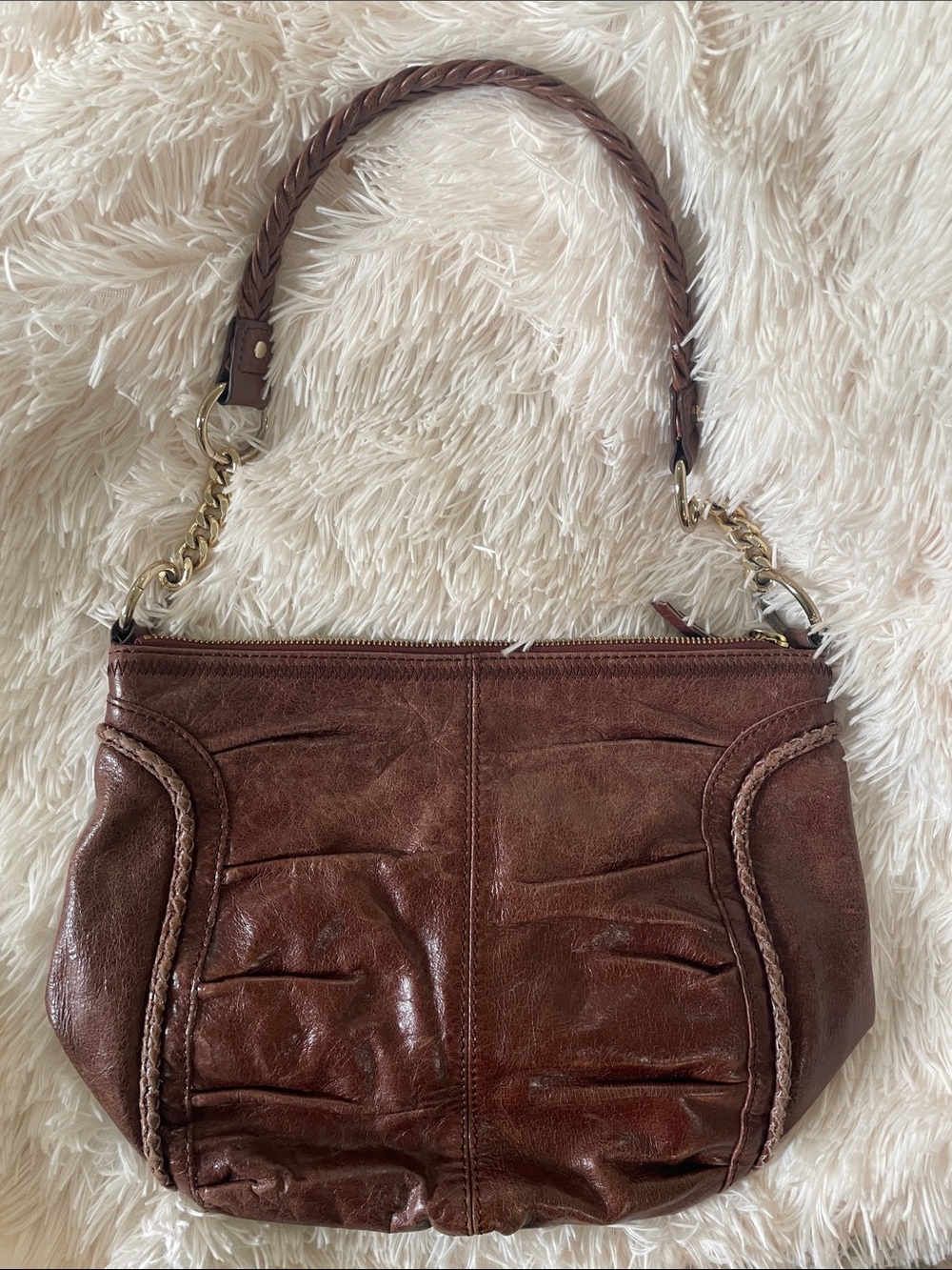 The Sak Brown Leather Shoulder Bag with Braided Handle